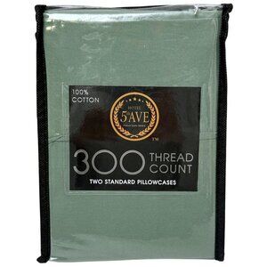 Hotel 5th Ave Pair of Pillowcases Green 100% Cotton 300 Thread Count NWT
